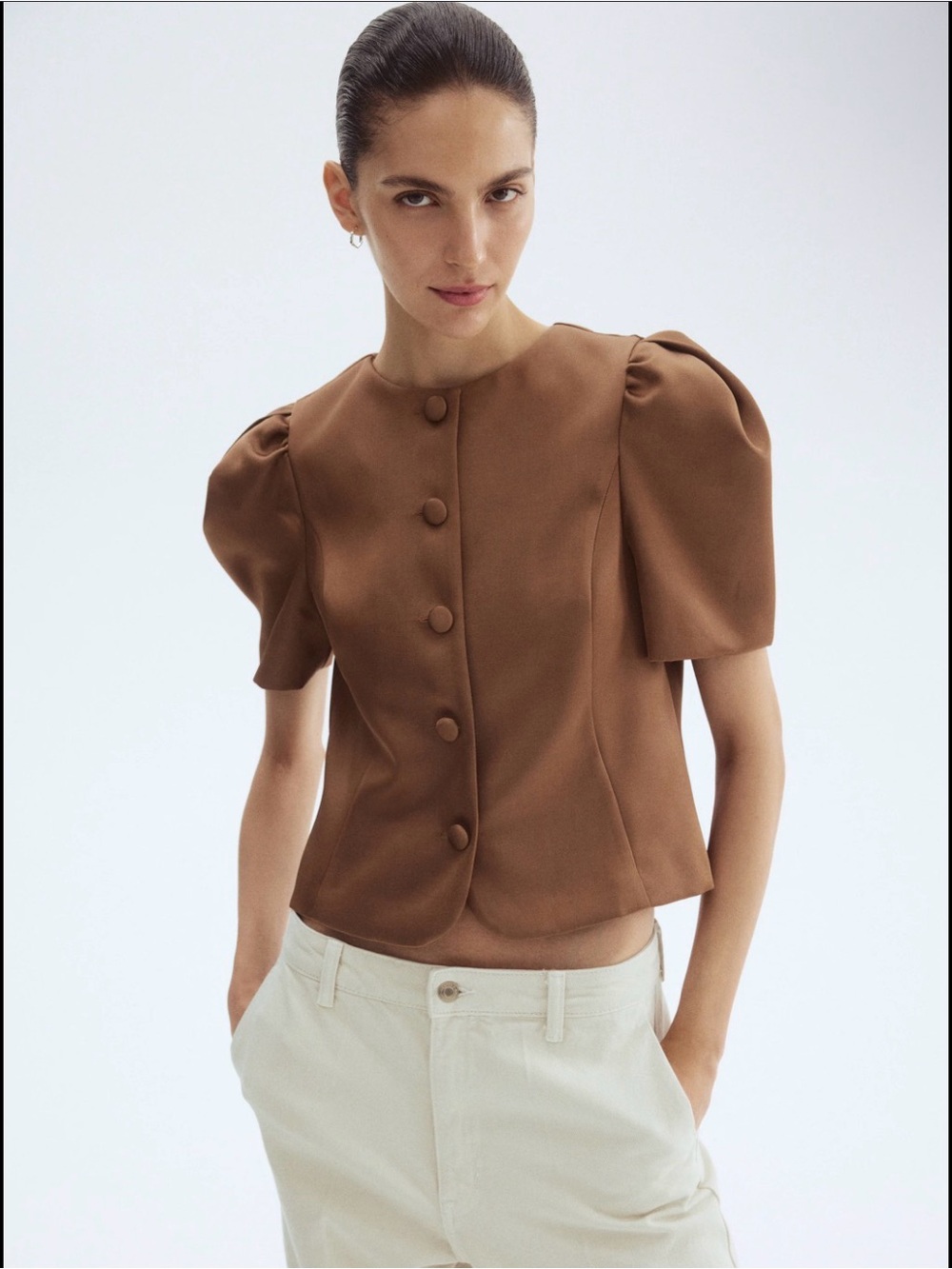 H&M puff-sleeved blouse - Brown